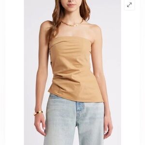NWT- OPEN EDIT Strapless Asymmetric Top - Tan Cartouche, size XL